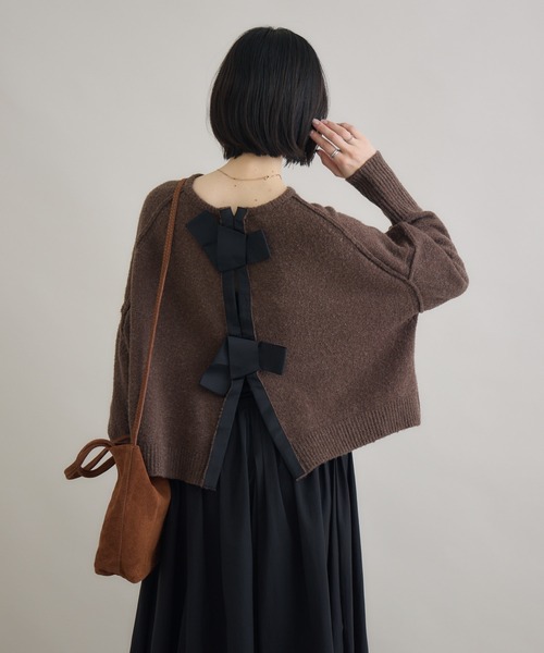 Paradise Picnic（パラダイスピクニック）の「Dignite Collier バックリボンニット（ニット/セーター・レディース・ホワイト/ブラック/ブラウン/グリーン・FREE）」の13枚目の写真