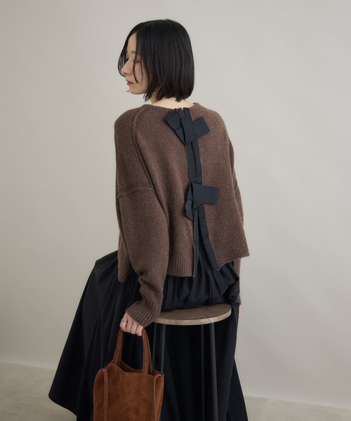 Paradise Picnic（パラダイスピクニック）の「Dignite Collier バックリボンニット（ニット/セーター・レディース・ホワイト/ブラック/ブラウン/グリーン・FREE）」の14枚目の写真