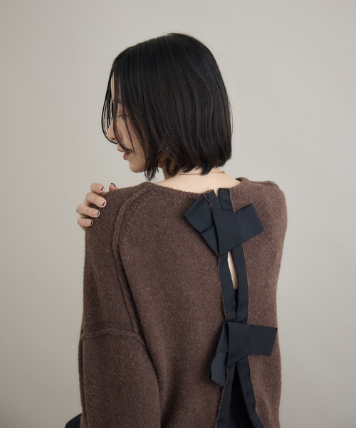 Paradise Picnic（パラダイスピクニック）の「Dignite Collier バックリボンニット（ニット/セーター・レディース・ホワイト/ブラック/ブラウン/グリーン・FREE）」の15枚目の写真