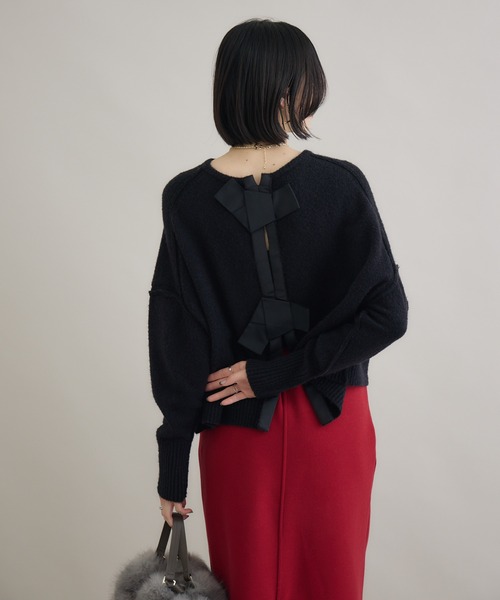 Paradise Picnic（パラダイスピクニック）の「Dignite Collier バックリボンニット（ニット/セーター・レディース・ホワイト/ブラック/ブラウン/グリーン・FREE）」の22枚目の写真