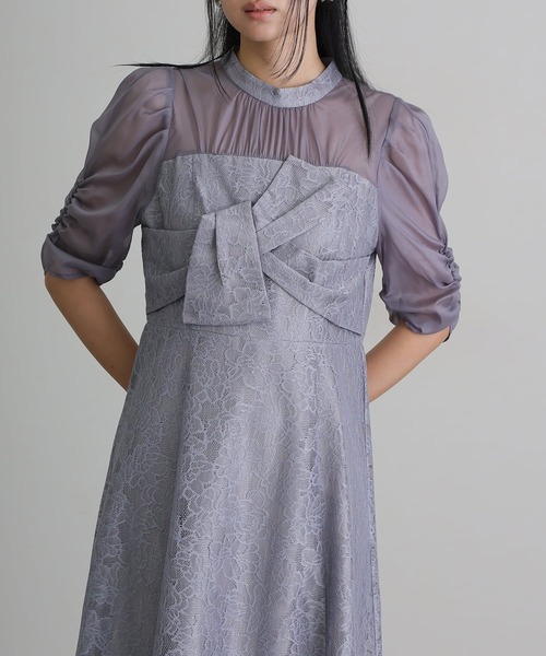 atlo（アトロ）の「結婚式 二次会 パーティー ドレス ロング と 袖あり フラワー レース ノットデザイン オーガンジー クルーネック お呼ばれ フォーマル オケージョン 同窓会 成人式 （ドレス・レディース・ブラウン/グレー/イエロー/チャコール/ブラック・M/S/L）」の18枚目の写真