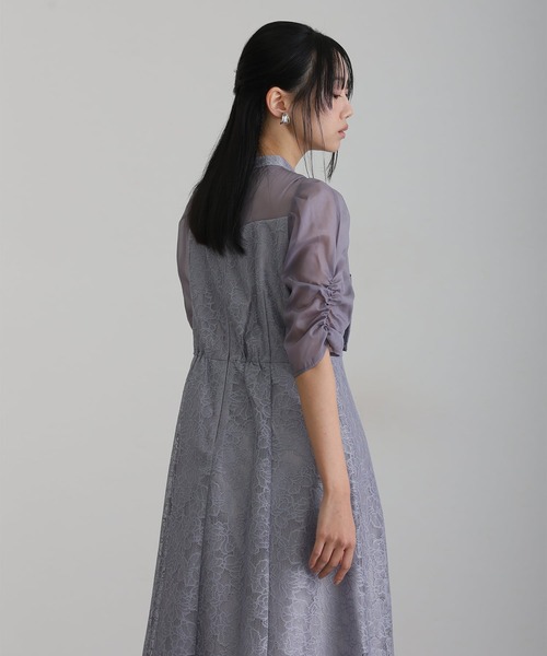 atlo（アトロ）の「結婚式 二次会 パーティー ドレス ロング と 袖あり フラワー レース ノットデザイン オーガンジー クルーネック お呼ばれ フォーマル オケージョン 同窓会 成人式 （ドレス・レディース・ブラウン/グレー/イエロー/チャコール/ブラック・M/S/L）」の20枚目の写真