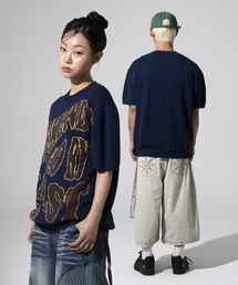 XTONZ（エクストーンズ）の「XTK148 ウィークエンドラウンド半袖ニット (ネイビー)（Tシャツ/カットソー）」