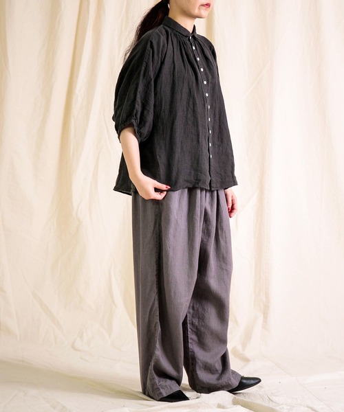 美品☆Brocanteブロカント グランシャツ リネン 五分袖 オフ 2 D.M.G 