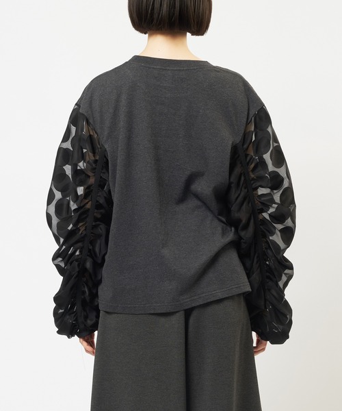 gomme(ゴム)の「コンビネーション ギャザースリーブT(Tシャツ/カットソー・レディース・チャコールグレー/ブラック・MEDIUM)」の4枚目の写真