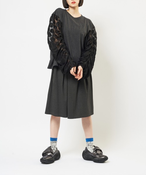 gomme(ゴム)の「コンビネーション ギャザースリーブT(Tシャツ/カットソー・レディース・チャコールグレー/ブラック・MEDIUM)」の16枚目の写真