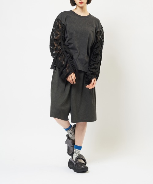 gomme(ゴム)の「コンビネーション ギャザースリーブT(Tシャツ/カットソー・レディース・チャコールグレー/ブラック・MEDIUM)」の17枚目の写真