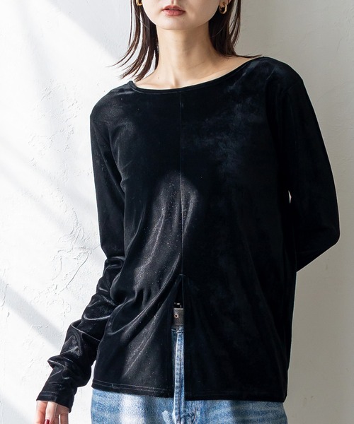 VitaFelice(ヴィータフェリーチェ)の「センタースリット2WAYベロアトップス(Tシャツ/カットソー・レディース・ブラック/ブラウン/ベージュ系その他・FREE)」の2枚目の写真