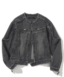 NOT4NERD（ノットフォーナード）の「Cut Off Non-Collar Denim Jacket - Black（デニムジャケット）」