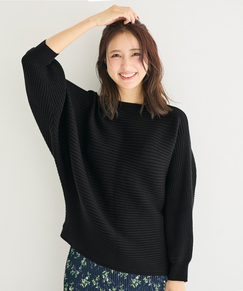 coca(coca)(コカ)の「太リブボートネックドルマンニット(ニット/セーター・レディース・グレー/ブラック・L/M/S)」の2枚目の写真