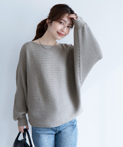 coca(coca)(コカ)の「太リブボートネックドルマンニット(ニット/セーター・レディース・グレー/ブラック・L/M/S)」の10枚目の写真