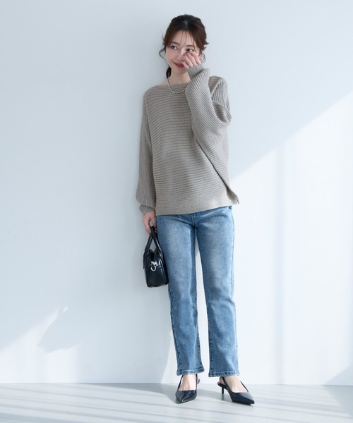 coca(coca)(コカ)の「太リブボートネックドルマンニット(ニット/セーター・レディース・グレー/ブラック・L/M/S)」の11枚目の写真