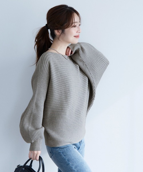 coca(coca)(コカ)の「太リブボートネックドルマンニット(ニット/セーター・レディース・グレー/ブラック・L/M/S)」の12枚目の写真