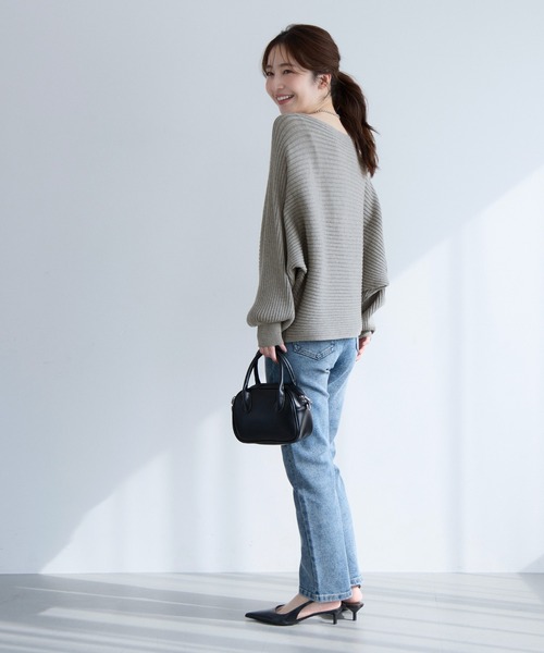 coca(coca)(コカ)の「太リブボートネックドルマンニット(ニット/セーター・レディース・グレー/ブラック・L/M/S)」の13枚目の写真