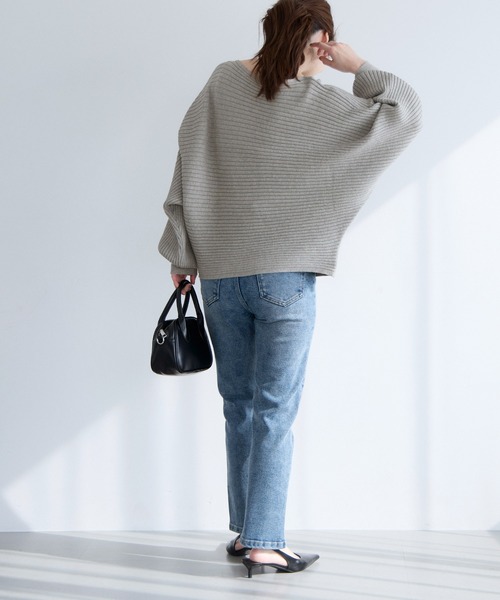 coca(coca)(コカ)の「太リブボートネックドルマンニット(ニット/セーター・レディース・グレー/ブラック・L/M/S)」の14枚目の写真