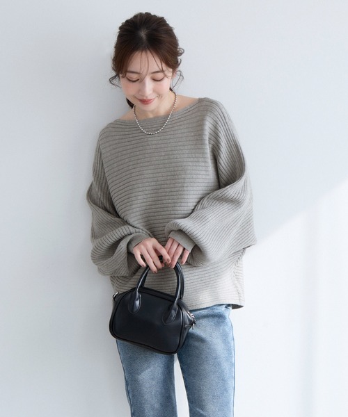 coca(coca)(コカ)の「太リブボートネックドルマンニット(ニット/セーター・レディース・グレー/ブラック・L/M/S)」の15枚目の写真