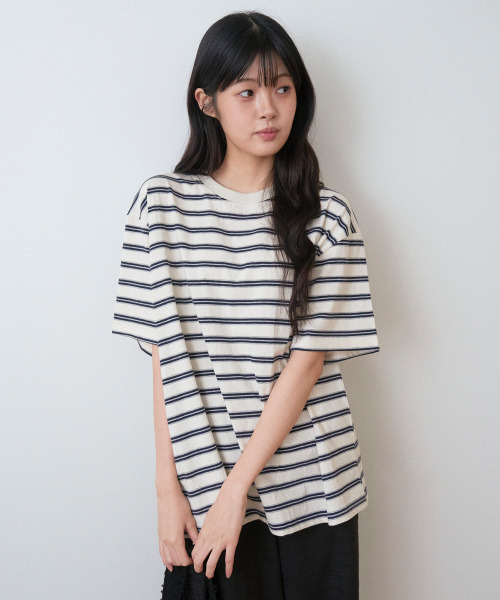 SAYUU(サユ)の「ストライプビスケット半袖Tシャツアイボリー(Tシャツ/カットソー・レディース・アイボリー・FREE)」の6枚目の写真