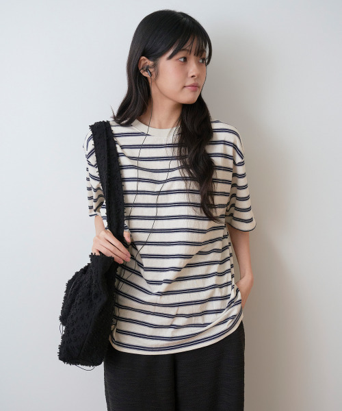 SAYUU(サユ)の「ストライプビスケット半袖Tシャツアイボリー(Tシャツ/カットソー・レディース・アイボリー・FREE)」の4枚目の写真