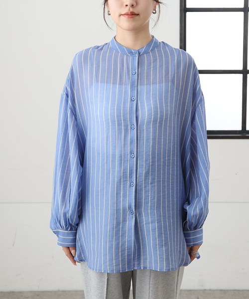 COLONY 2139（コロニートゥーワンスリーナイン）の「ストライプシアーバンドカラー長袖シャツ（シャツ/ブラウス・レディース・オフホワイト/ブルー・FREE）」の18枚目の写真