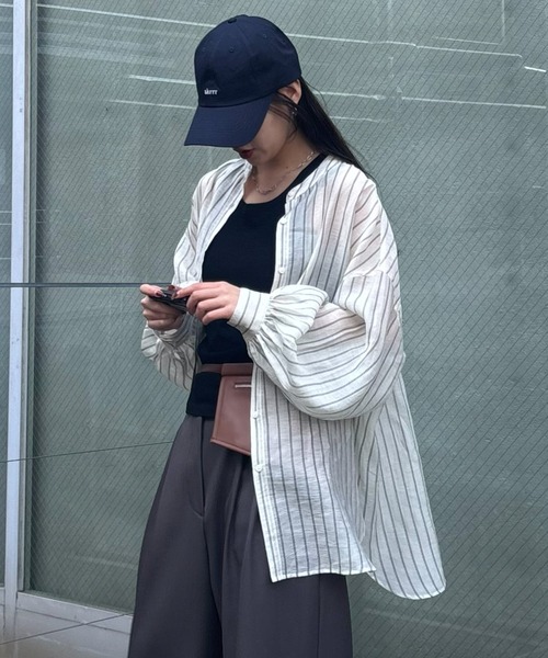 COLONY 2139（コロニートゥーワンスリーナイン）の「ストライプシアーバンドカラー長袖シャツ（シャツ/ブラウス・レディース・オフホワイト/ブルー・FREE）」の8枚目の写真