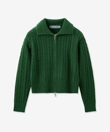フラッフィーケーブルニットジップアップ_グリーン