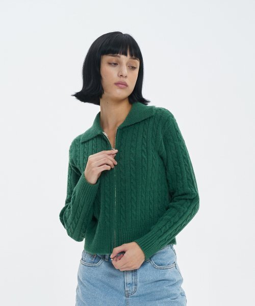BLOND9（ブロンドナイン）の「フラッフィーケーブルニットジップアップ_グリーン（ニット/セーター・レディース・その他・MEDIUM/SMALL）」の4枚目の写真