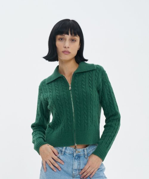 BLOND9（ブロンドナイン）の「フラッフィーケーブルニットジップアップ_グリーン（ニット/セーター・レディース・その他・MEDIUM/SMALL）」の5枚目の写真