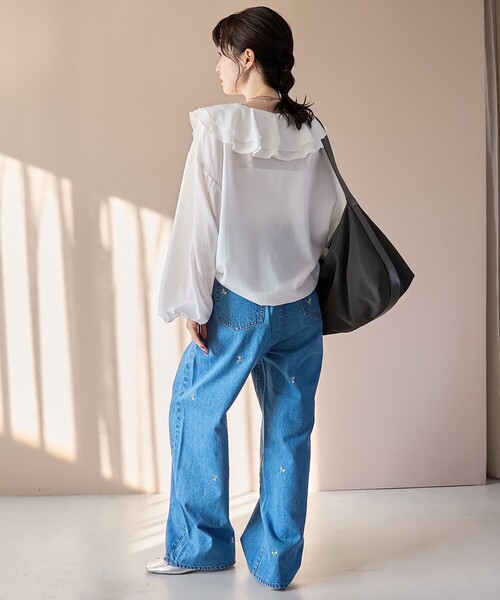 coen（コーエン）の「花柄刺繍 ワイドストレートデニムパンツ（デニムパンツ・レディース・コバルトブルー/ライトグレー・S/M/L）」の20枚目の写真