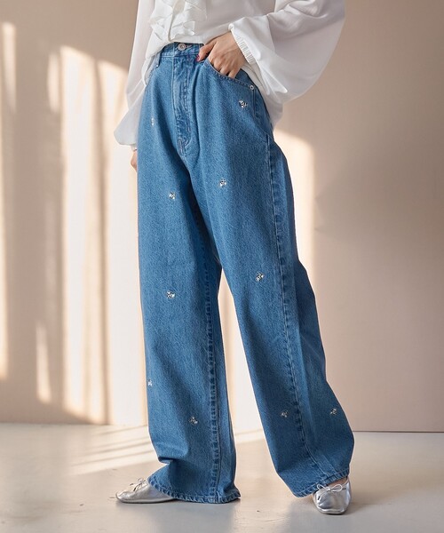 coen（コーエン）の「花柄刺繍 ワイドストレートデニムパンツ（デニムパンツ・レディース・コバルトブルー/ライトグレー・S/M/L）」の19枚目の写真