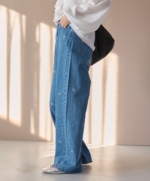 coen（コーエン）の「花柄刺繍 ワイドストレートデニムパンツ（デニムパンツ・レディース・コバルトブルー/ライトグレー・S/M/L）」の18枚目の写真