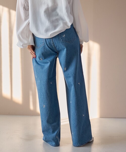 coen（コーエン）の「花柄刺繍 ワイドストレートデニムパンツ（デニムパンツ・レディース・コバルトブルー/ライトグレー・S/M/L）」の17枚目の写真