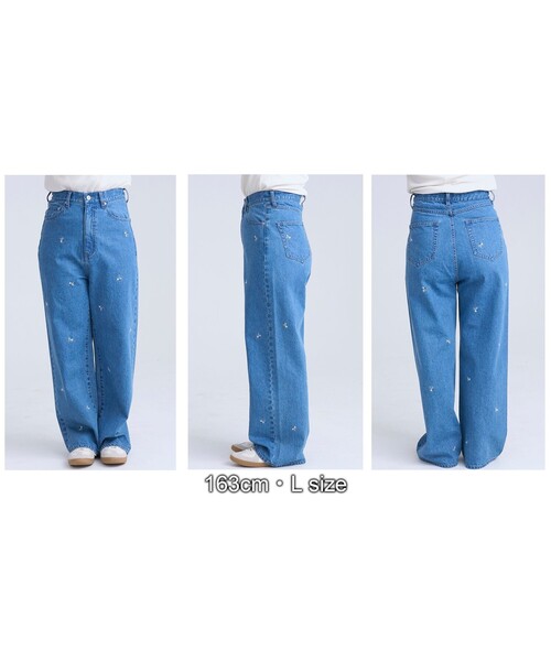 coen（コーエン）の「花柄刺繍 ワイドストレートデニムパンツ（デニムパンツ・レディース・コバルトブルー/ライトグレー・S/M/L）」の15枚目の写真