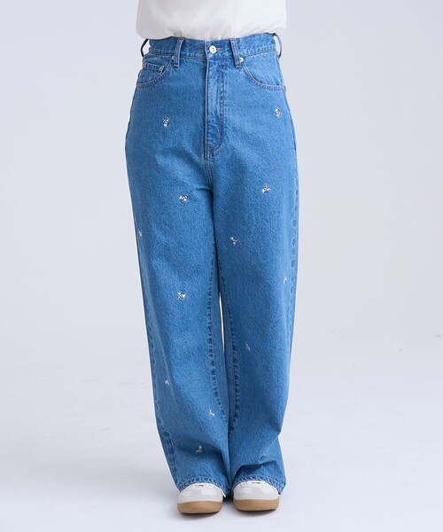 coen（コーエン）の「花柄刺繍 ワイドストレートデニムパンツ（デニムパンツ・レディース・コバルトブルー/ライトグレー・S/M/L）」の14枚目の写真