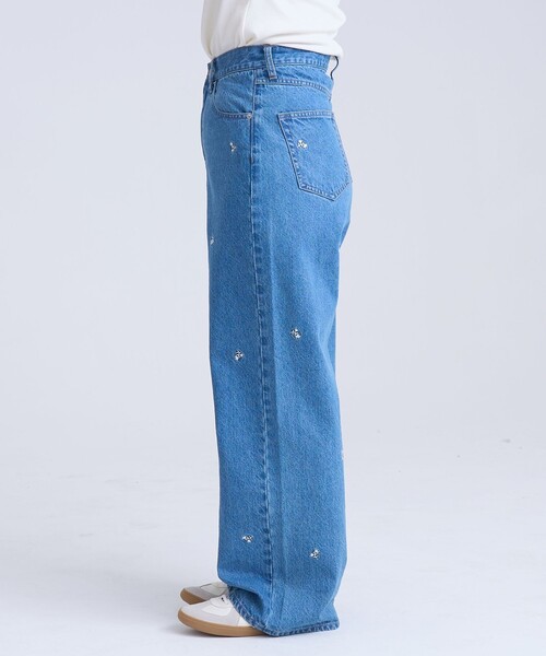 coen（コーエン）の「花柄刺繍 ワイドストレートデニムパンツ（デニムパンツ・レディース・コバルトブルー/ライトグレー・S/M/L）」の13枚目の写真