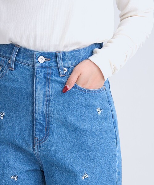 coen（コーエン）の「花柄刺繍 ワイドストレートデニムパンツ（デニムパンツ・レディース・コバルトブルー/ライトグレー・S/M/L）」の10枚目の写真