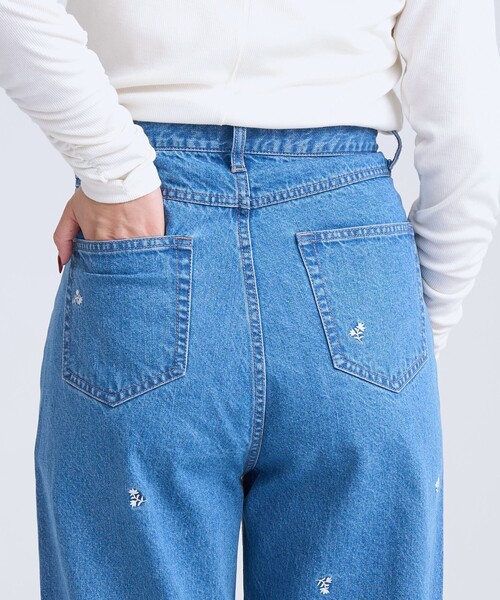 coen（コーエン）の「花柄刺繍 ワイドストレートデニムパンツ（デニムパンツ・レディース・コバルトブルー/ライトグレー・S/M/L）」の9枚目の写真
