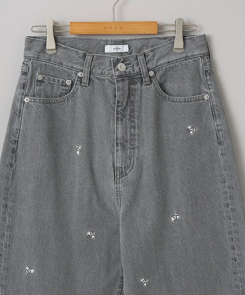coen（コーエン）の「花柄刺繍 ワイドストレートデニムパンツ（デニムパンツ・レディース・コバルトブルー/ライトグレー・S/M/L）」の5枚目の写真