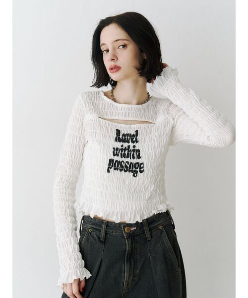 jouetie（ジュエティ）の「カットアウトシャーリングトップス（Tシャツ/カットソー・レディース・グレー/オフホワイト/ブラック・MEDIUM）」の5枚目の写真