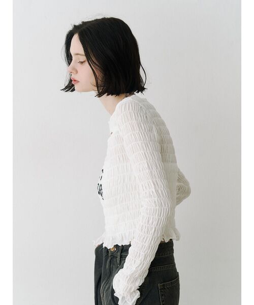 jouetie（ジュエティ）の「カットアウトシャーリングトップス（Tシャツ/カットソー・レディース・グレー/オフホワイト/ブラック・MEDIUM）」の6枚目の写真