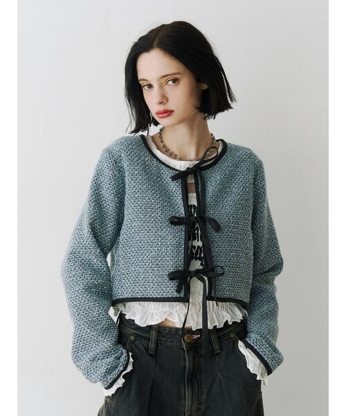 jouetie（ジュエティ）の「カットアウトシャーリングトップス（Tシャツ/カットソー・レディース・グレー/オフホワイト/ブラック・MEDIUM）」の7枚目の写真