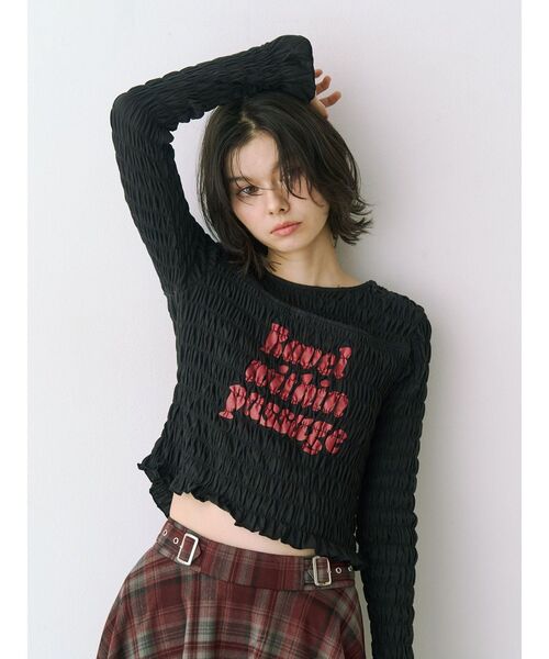 jouetie（ジュエティ）の「カットアウトシャーリングトップス（Tシャツ/カットソー・レディース・グレー/オフホワイト/ブラック・MEDIUM）」の8枚目の写真