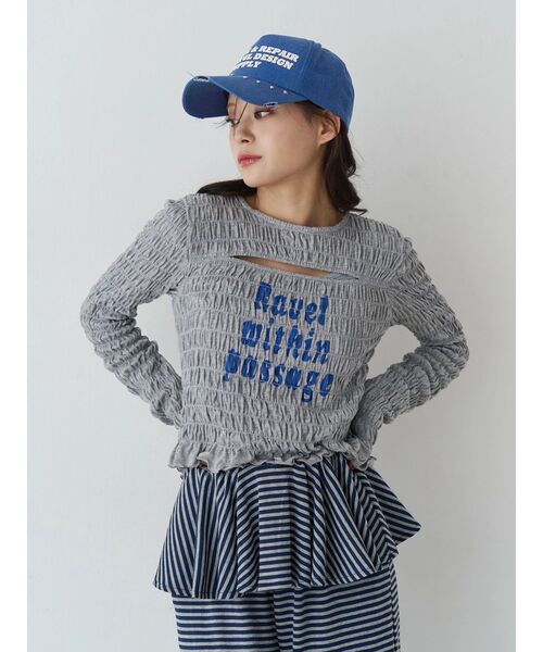 jouetie（ジュエティ）の「カットアウトシャーリングトップス（Tシャツ/カットソー・レディース・グレー/オフホワイト/ブラック・MEDIUM）」の11枚目の写真