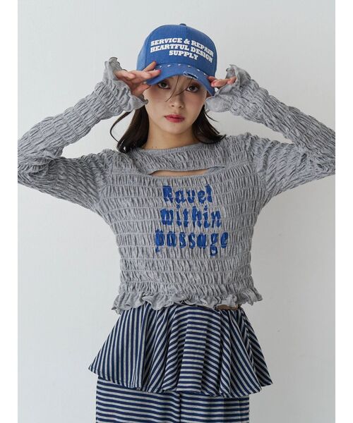 jouetie（ジュエティ）の「カットアウトシャーリングトップス（Tシャツ/カットソー・レディース・グレー/オフホワイト/ブラック・MEDIUM）」の12枚目の写真