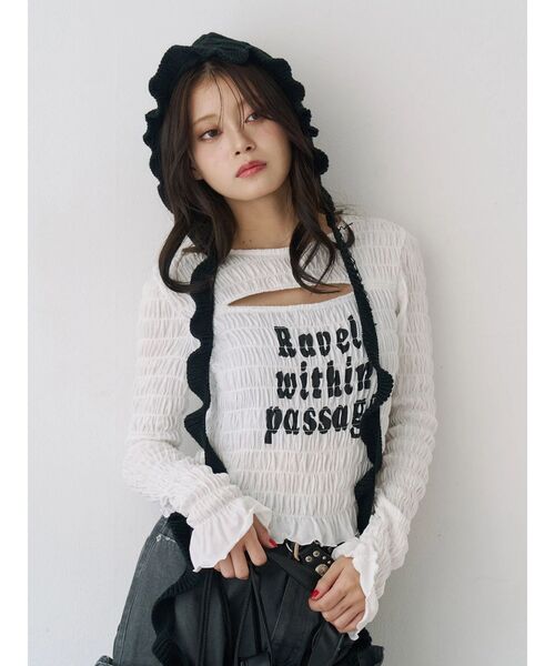 jouetie（ジュエティ）の「カットアウトシャーリングトップス（Tシャツ/カットソー・レディース・グレー/オフホワイト/ブラック・MEDIUM）」の17枚目の写真