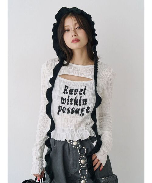 jouetie（ジュエティ）の「カットアウトシャーリングトップス（Tシャツ/カットソー・レディース・グレー/オフホワイト/ブラック・MEDIUM）」の18枚目の写真