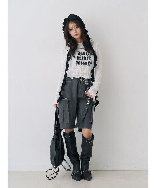 jouetie（ジュエティ）の「カットアウトシャーリングトップス（Tシャツ/カットソー・レディース・グレー/オフホワイト/ブラック・MEDIUM）」の19枚目の写真