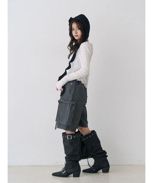 jouetie（ジュエティ）の「カットアウトシャーリングトップス（Tシャツ/カットソー・レディース・グレー/オフホワイト/ブラック・MEDIUM）」の20枚目の写真