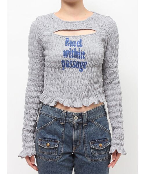 jouetie（ジュエティ）の「カットアウトシャーリングトップス（Tシャツ/カットソー・レディース・グレー/オフホワイト/ブラック・MEDIUM）」の21枚目の写真