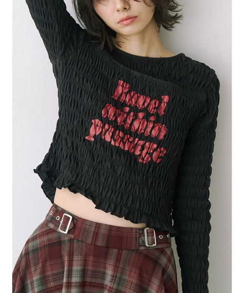 jouetie（ジュエティ）の「カットアウトシャーリングトップス（Tシャツ/カットソー・レディース・グレー/オフホワイト/ブラック・MEDIUM）」の3枚目の写真