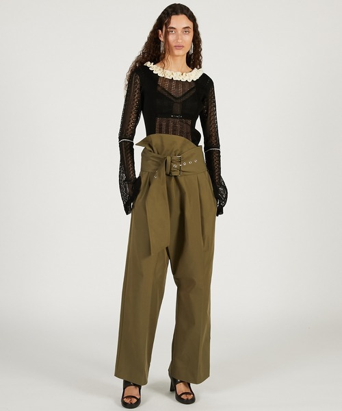 PRANK PROJECT（プランクプロジェクト）の「ワイドベルトパンツ / Wide Belt Pants（スラックス・レディース・ブラック/カーキ/ベージュ・36/38）」の7枚目の写真